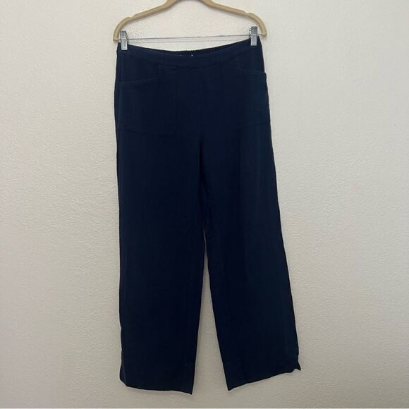 Soft Surroundings Navy Blue Pull On 100% Cotton High Rise Pants Women’s Small - Picture 4 of 12